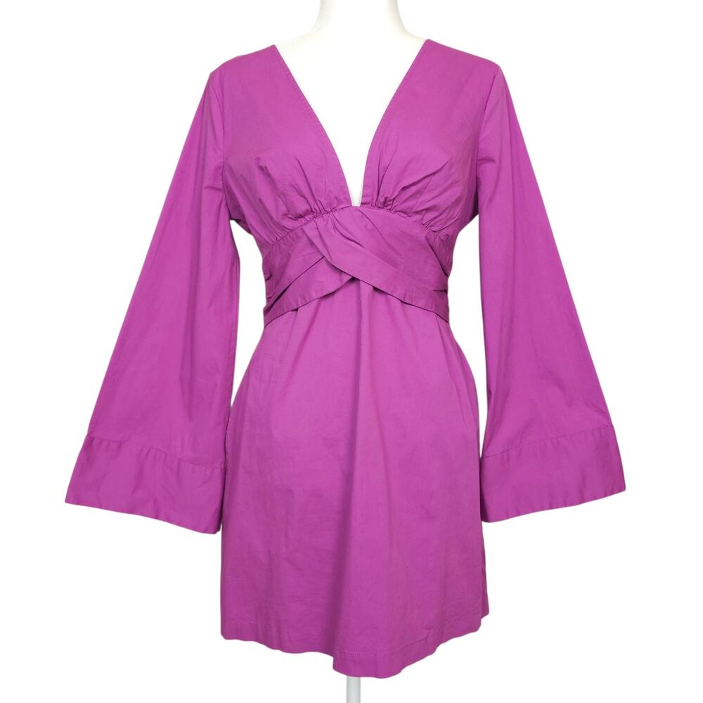 NWT Free People Purple Poplin Bell Sleeve Mini Dress S
